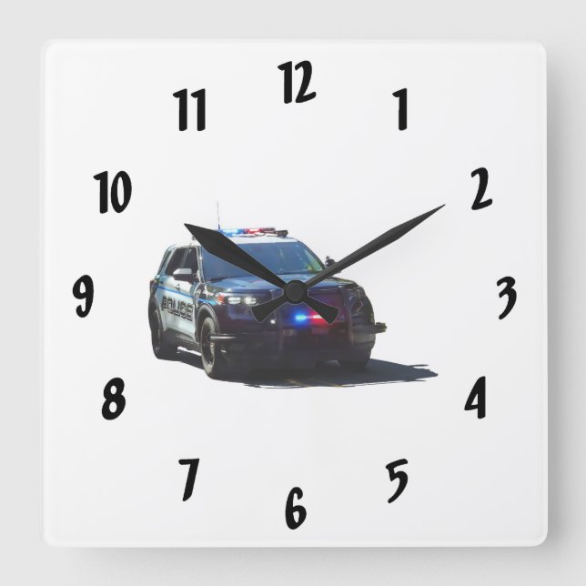 Police Car Square Wall Clock (Front)