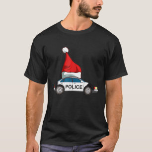 Police Car T Christmas Santa Hat Themed Tee