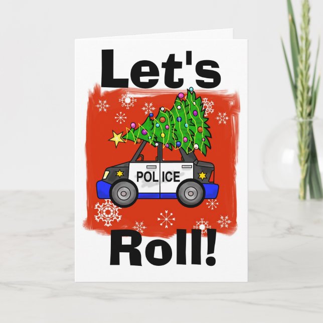 Police Car with Christmas Tree Card Customize It! (Front)
