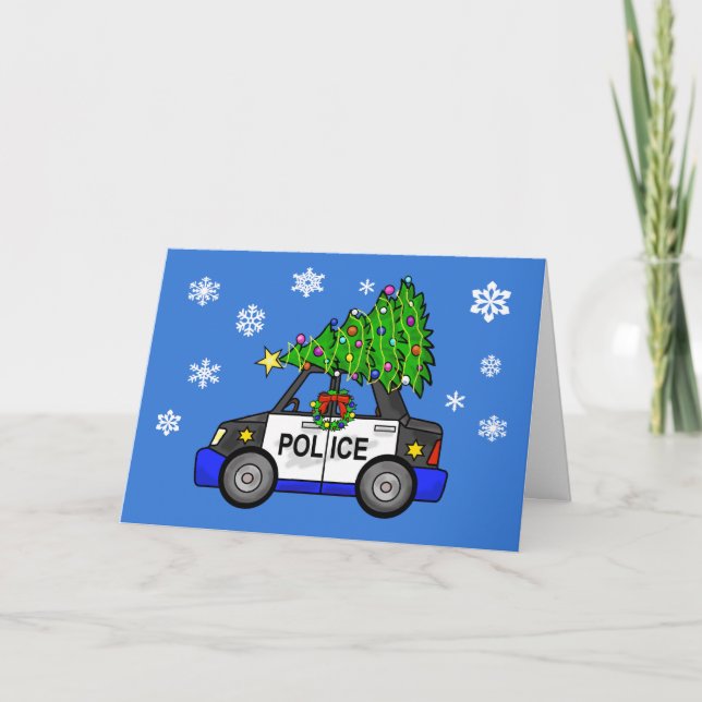 Police Car with Christmas Tree Greeting Card (Front)