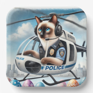 POLICE Cat Lover working during Easter Holiday Paper Plate