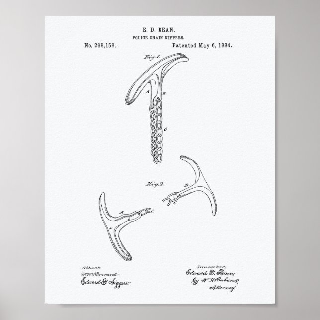 Police Chain Nippers 1884 Patent Art - White Paper Poster (Front)