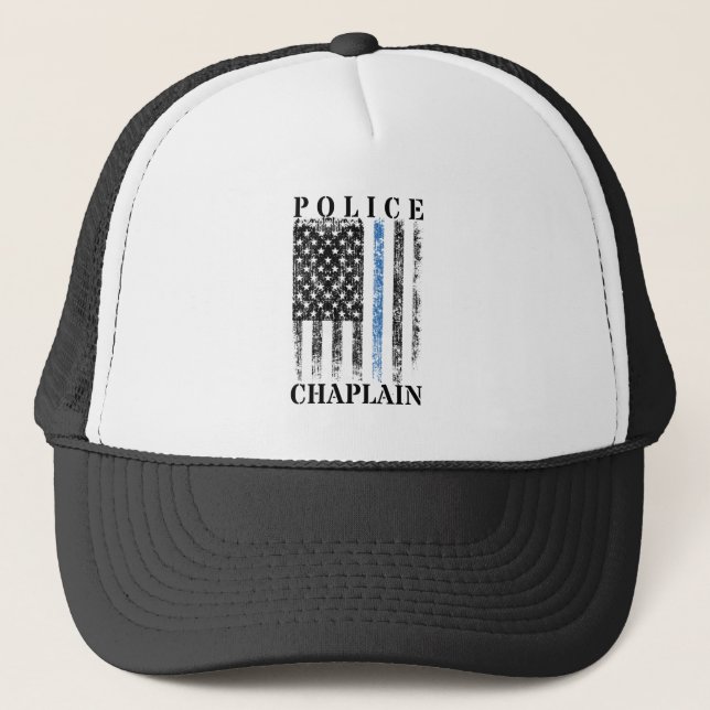 Police Chaplain American USA Flag Trucker Hat (Front)