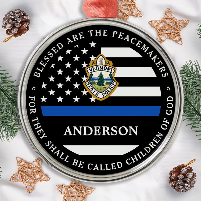 Police Christmas Personalized Logo Thin Blue Line Metal Ornament (Creator Uploaded)