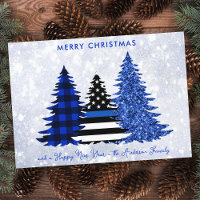 Police Christmas Thin Blue Line Glitter Plaid Tree