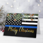 Police Christmas Thin Blue Line Law Enforcement Holiday Card<br><div class="desc">Send Merry Christmas greetings to friends, family, fellow law enforcement departments and your community with this unique Thin Blue Line Police Merry Christmas Card - American Flag in police flag colours, modern black and blue with holly leaves and berries and elegant gold script. Personalize with your message and family name...</div>