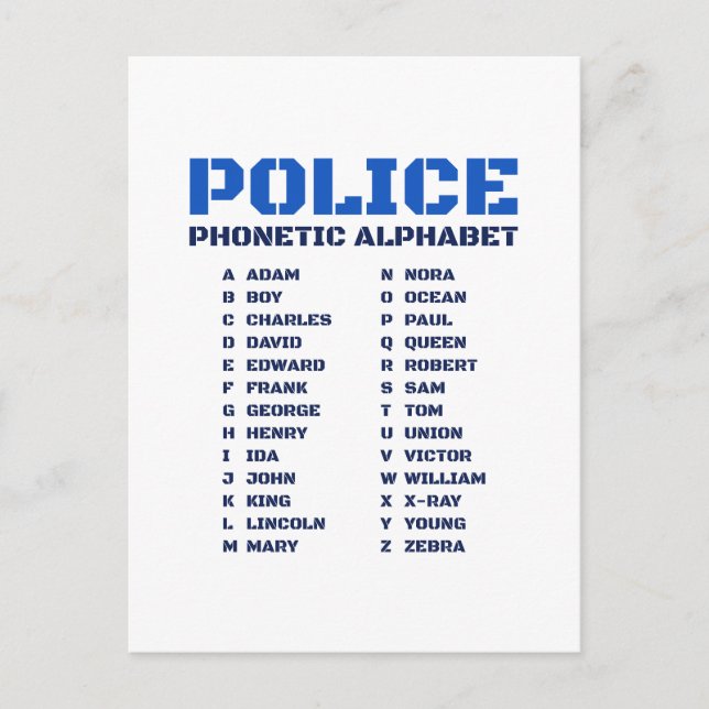 Police Communication Tool - A to Z Alphabet  Postcard (Front)