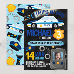 Police Cop Policeman Birthday Party Invitation