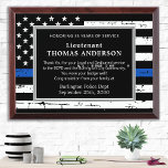 Police Custom Years Service Blue Law Enforcement Award Plaque<br><div class="desc">Celebrate and show your appreciation to an outstanding Police Officer with this Thin Blue Line Award - American flag design in Police Flag colours , distressed design. Personalize this police retirement award with officers name, text with law enforcement department name and community, and date of retirement. COPYRIGHT © 2020 Judy...</div>