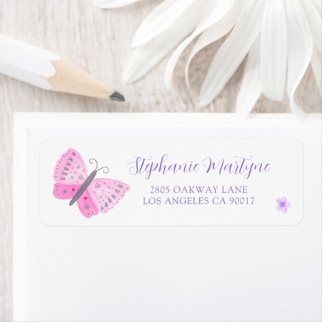 Police de script de papillon rose aquarelle (En situation)