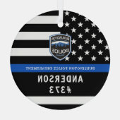 Police Department Custom Logo Blue Law Enforcement Glass Ornament (Back)