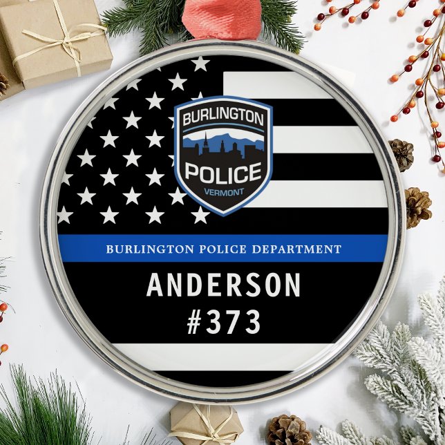 Police Department Custom Logo Blue Law Enforcement Metal Ornament (Creator Uploaded)