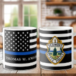 Police Department Custom Logo Law Enforcement Coffee Mug<br><div class="desc">Thin Blue Line Police Department Coffee Mug - American flag in Police Flag colours, modern black and blue design . Customize with your department logo, and personalize with police officers name. This personalized law enforcement mug is perfect for police departments and law enforcement . COPYRIGHT © 2020 Judy Burrows, Black...</div>