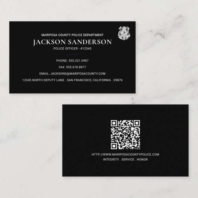 Police Department Law Enforcement QR Code Logo Business Card (Front/Back)