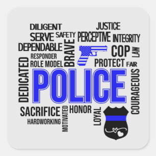 Police Descriptive Words Square Stickers