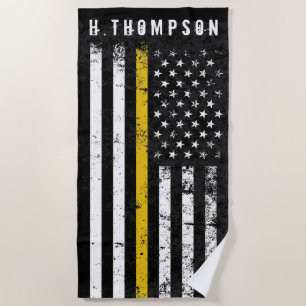 Police Dispatcher   Thin Gold Line Flag Custom Beach Towel