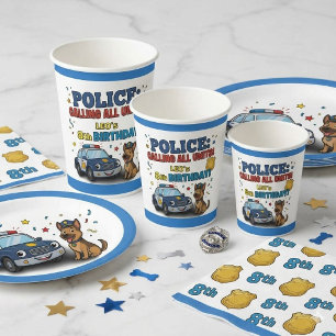 Police Dog Calling All Units Boy Birthday Paper Cups