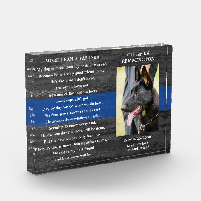 Police Dog Memorial Fallen Officer Police K9 Photo Block (Left)