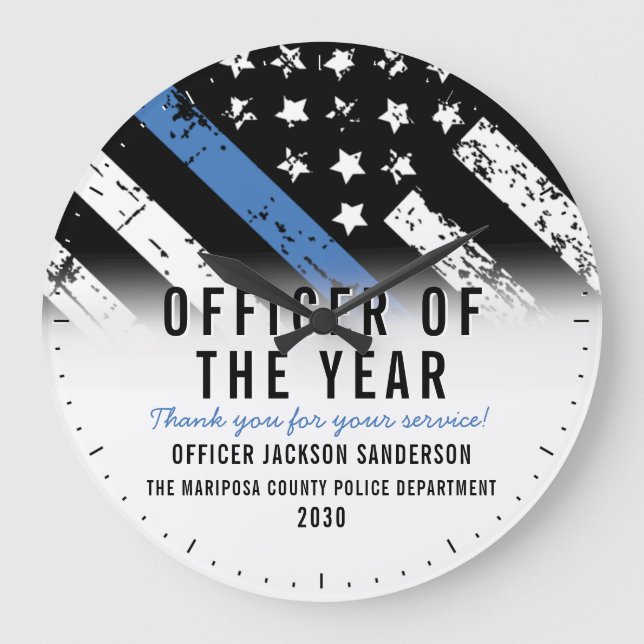 Police Employee of the Year Thin Blue Line Large Clock (Front)