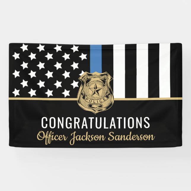 Police Flag Blue Line Congrats Retirement Party Banner (Horizontal)