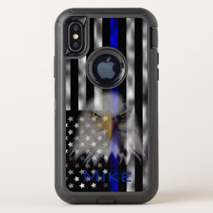 Police Flag   Blue Stripe   Grunge OtterBox Defender iPhone X Case