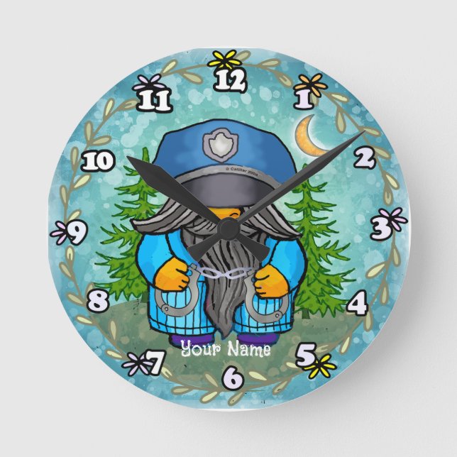 Police gnome  round clock (Front)