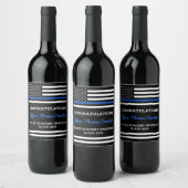 Police Graduation Academy Thin Blue Line Flag Wine Label (Bottles)
