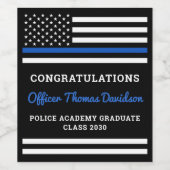 Police Graduation Academy Thin Blue Line Flag Wine Label (Single Label)