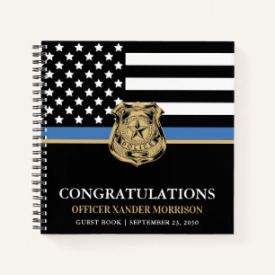 Police Graduation Blue Line Flag Congrats Guest Notebook