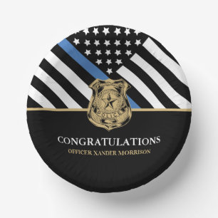 Police Graduation Blue Line Flag Congratulations Paper Plate