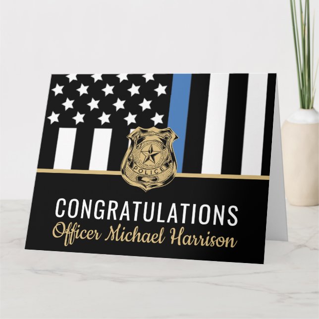 Police Graduation Blue Line Flag Law Enforcement Card (Front)