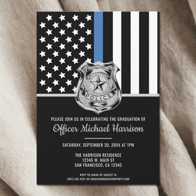Police Graduation Blue Line Flag Law Enforcement Invitation (Police Graduation Blue Line Flag Law Enforcement Invitation)