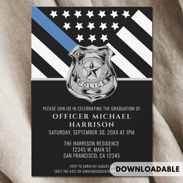 Police Graduation Blue Line Flag Law Enforcement Invitation (Police Graduation Blue Line Flag Law Enforcement Invitation)