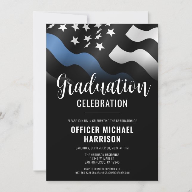 Police Graduation Party Blue Line Law Enforcement Invitation (Front)