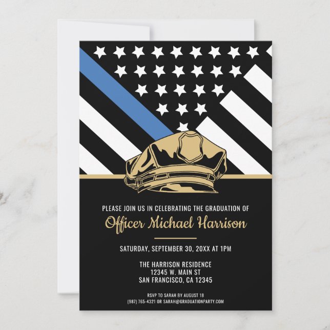 Police Graduation Party Blue Line Law Enforcement Invitation (Front)
