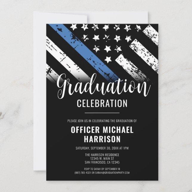 Police Graduation Party Blue Line Law Enforcement Invitation (Front)