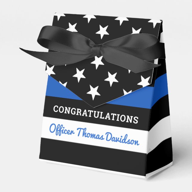 Police Graduation Party Personalize Thin Blue Line Favor Box (Front Side)