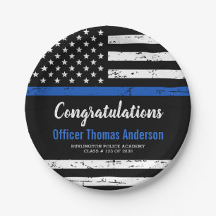 Police Graduation Party Worn Thin Blue Line Flag Paper Plate