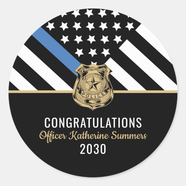 Police Graduation Thin Blue Line Law Enforcement Classic Round Sticker (Front)