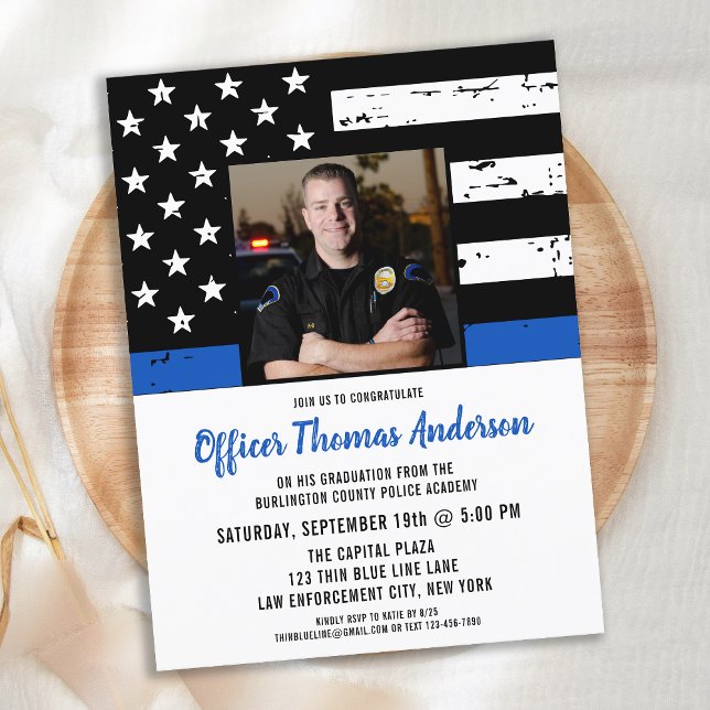 Police Graduation Thin Blue Line Law Enforcement  Invitation Postcard (Creator Uploaded)