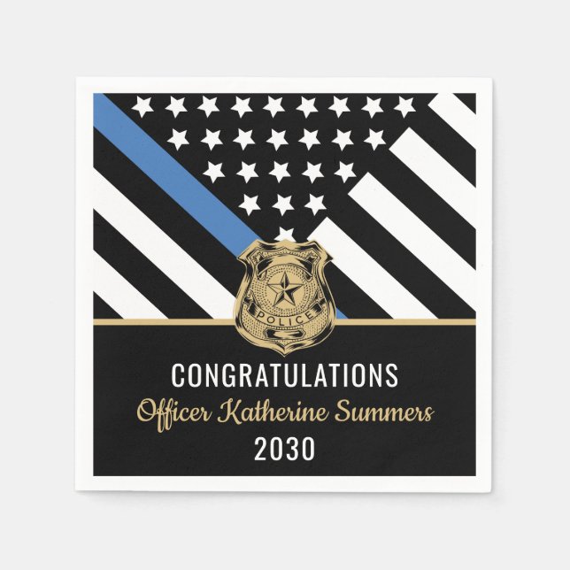 Police Graduation Thin Blue Line Law Enforcement Napkin (Front)