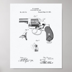 Police Gun 1881 Patent Art - White Paper Poster