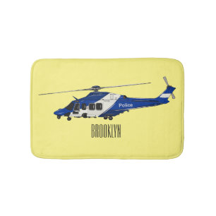 Police helicopter cartoon illustration  bath mat