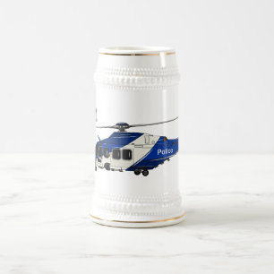 Police helicopter cartoon illustration beer stein