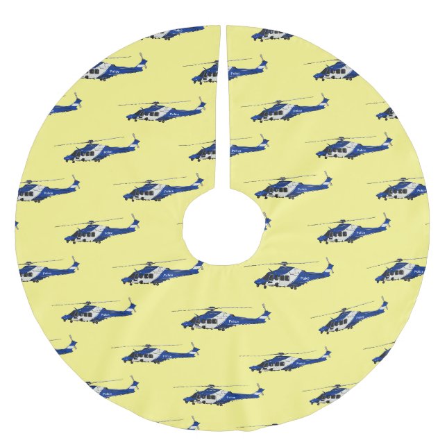 Police helicopter cartoon illustration  brushed polyester tree skirt (Front)