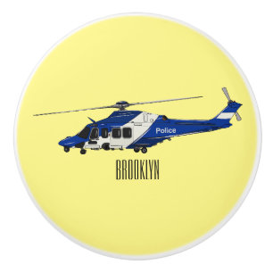 Police helicopter cartoon illustration ceramic knob
