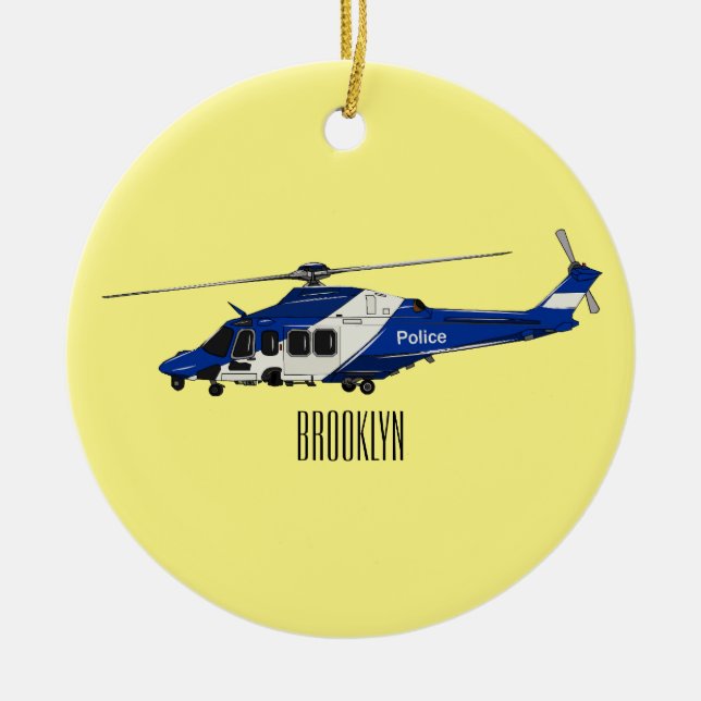 Police helicopter cartoon illustration  ceramic ornament (Front)
