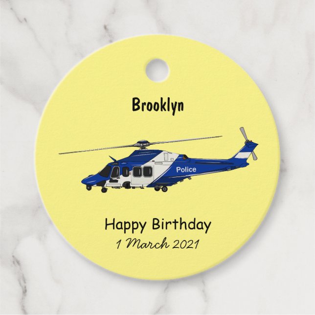 Police helicopter cartoon illustration favour tags (Front)
