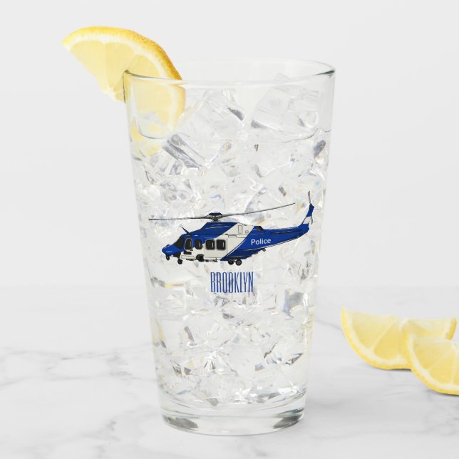Police helicopter cartoon illustration  glass (Front Ice)