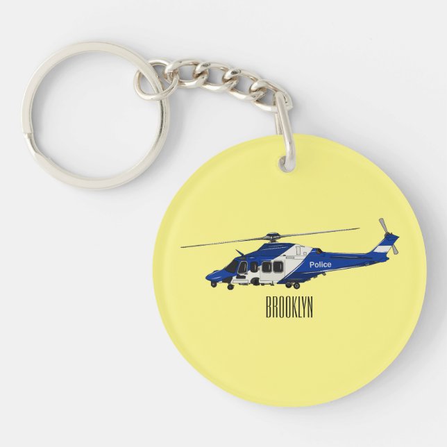 Police helicopter cartoon illustration  keychain (Front)